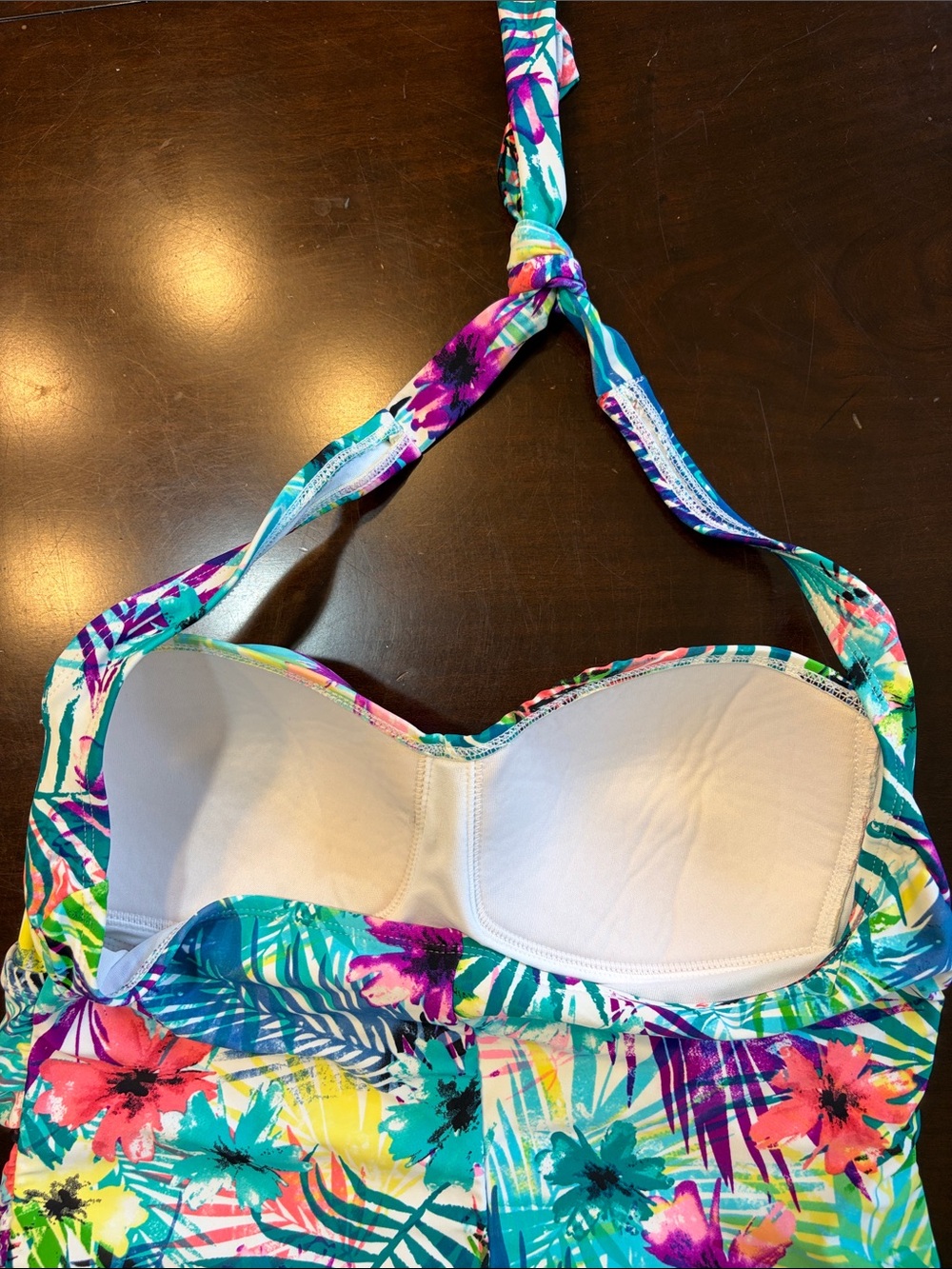 Catalina Tropical Floral Halter One-Piece Swimsuit - Teal, Pink, Yellow - Picture 4 of 7